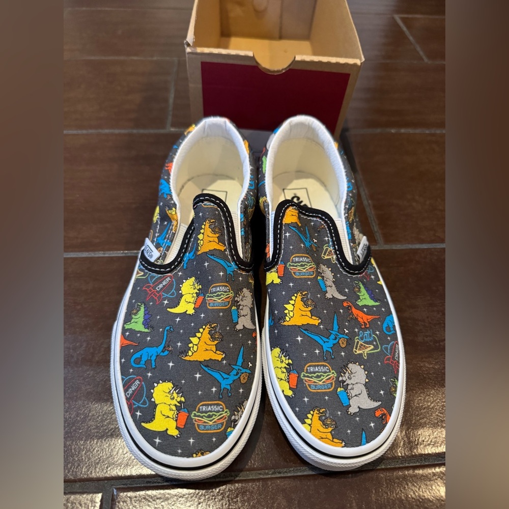Kids Vans Dinosaur Classic Slip-On Shoes - Gray